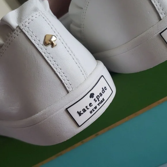 Kate Spade NEW Sneakers Embellished Leather Slip-on White Women's 9.5 NIB - Picture 14 of 17